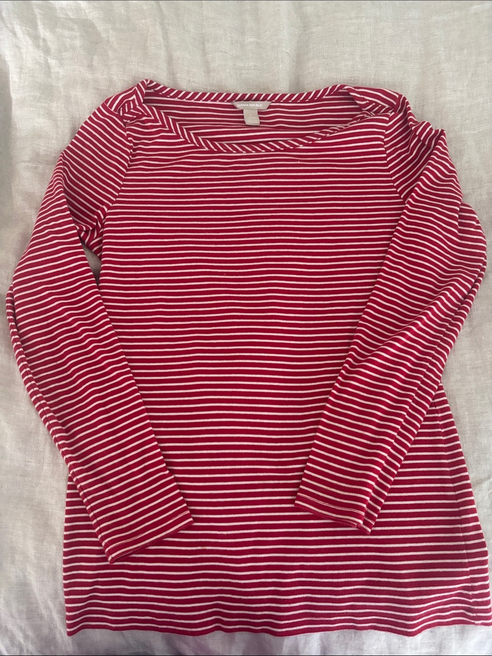 Banana Republic Red and White Striped Long-Sleeve Crewneck